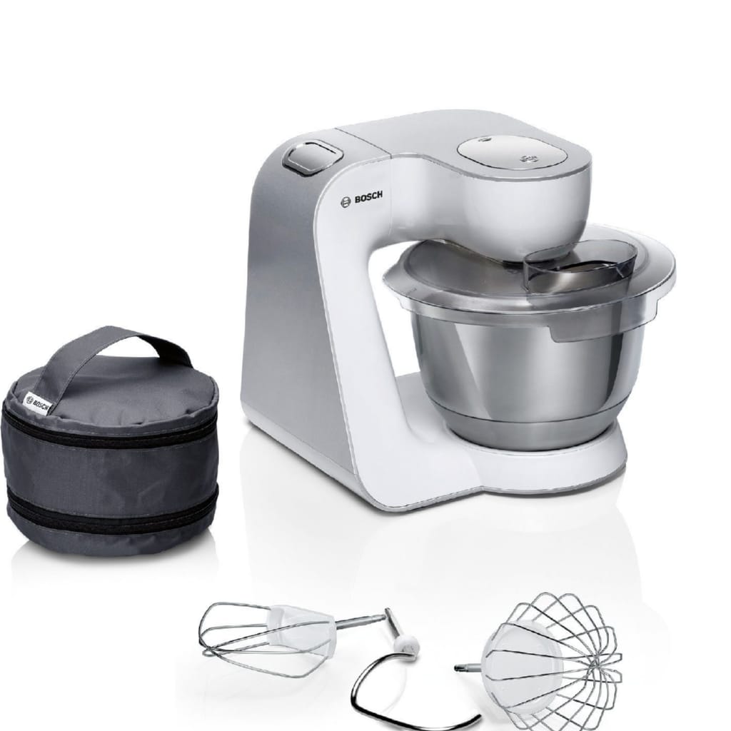 BOSCH Küchenmaschine MUM58200 Serie 4 Knethaken, Rühr- & Schneebesen aus Edelstahl, 1000 W, 3,9 l Schüssel, Zubehörtasche, Edelstahlschüssel spülmaschinenfest, 3D Rührsystem