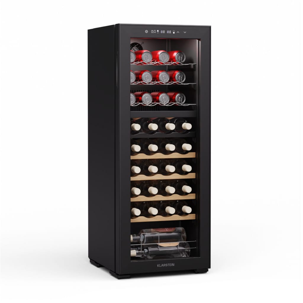 Klarstein Weinkühlschrank Bovella 36 Duo+, für 36 Standardflaschen á 0,75l,Wein Flaschenkühlschrank Weintemperierschrank Weinschrank Kühlschrank