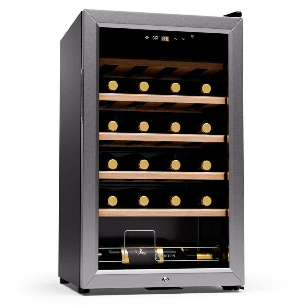 Klarstein Weinkühlschrank Shiraz Premium Smart 24 SS, für 24 Standardflaschen á 0,75l,Wein Flaschenkühlschrank Weintemperierschrank Weinschrank Kühlschrank