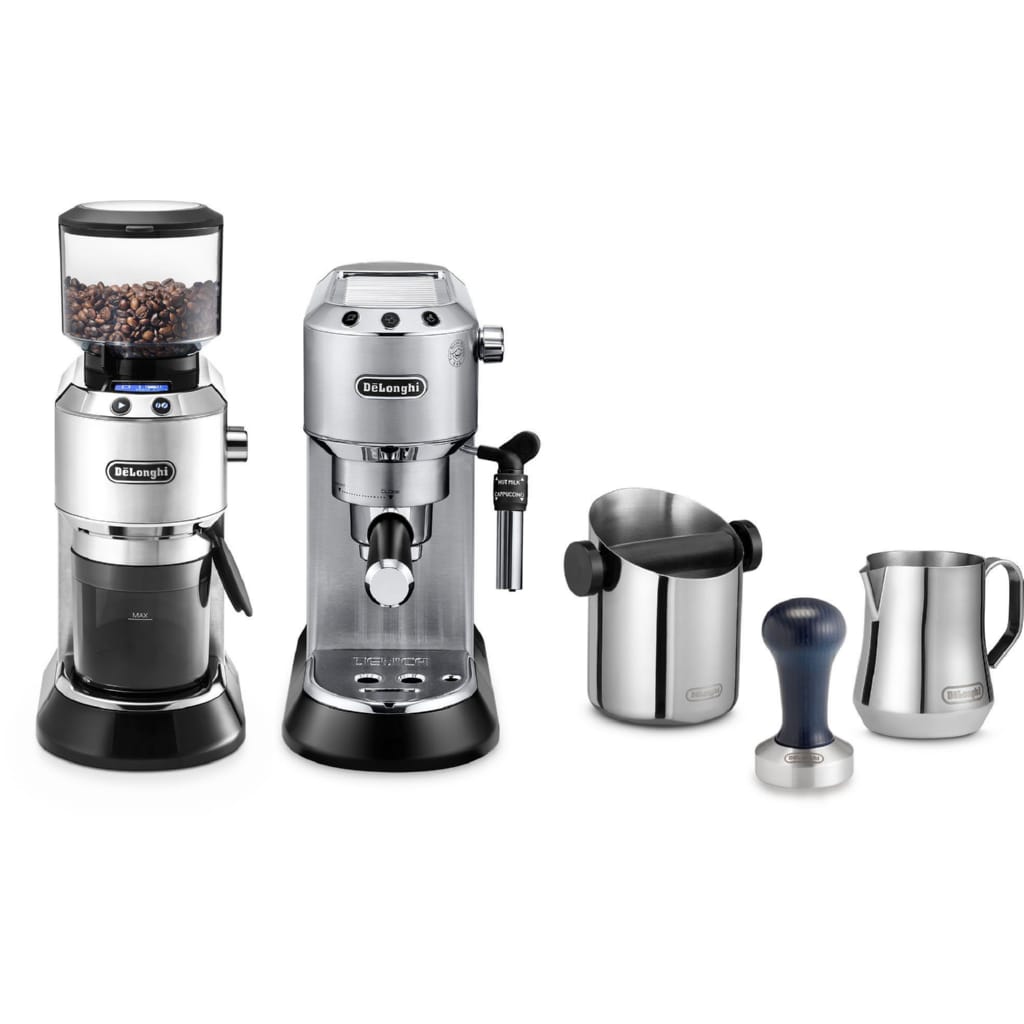 De'Longhi Espressomaschine Dedica Barista Pack ECKG6821.M - Siebträger, Kaffemühle & Zubehör, Barista Bundle inkl. Tamper, Milchkännchen und Knock-Box