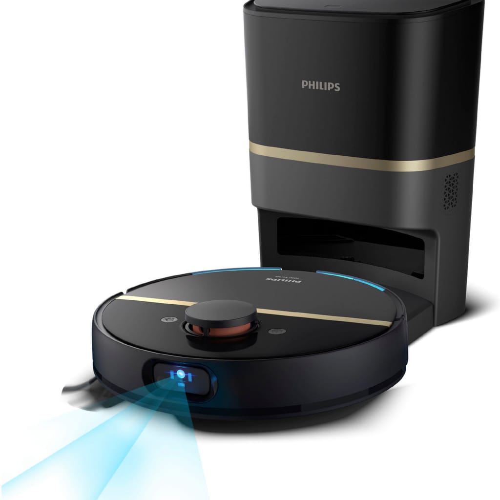 Philips Saugroboter mit Wischfunktion XU7100/01, Teppichfunktion, 360° Lasernavigation, 180 min Akkulaufzeit, ToF-Sensoren, inkl. Entleerungsstation