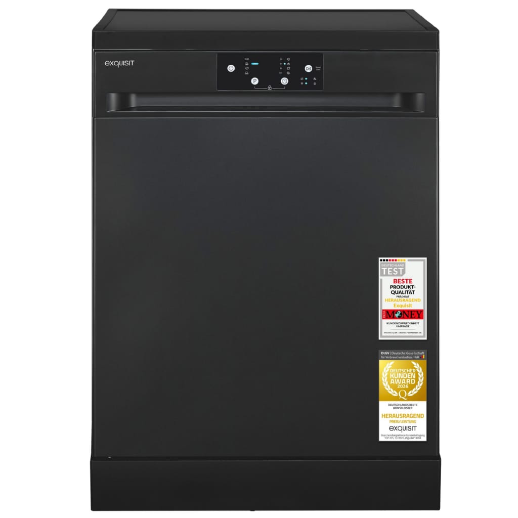 exquisit Standgeschirrspüler GSP9114-450D, 14 Maßgedecke, Edelstahl Innenbehälter, Energieklasse D, 49 dB Geräuschklasse C
