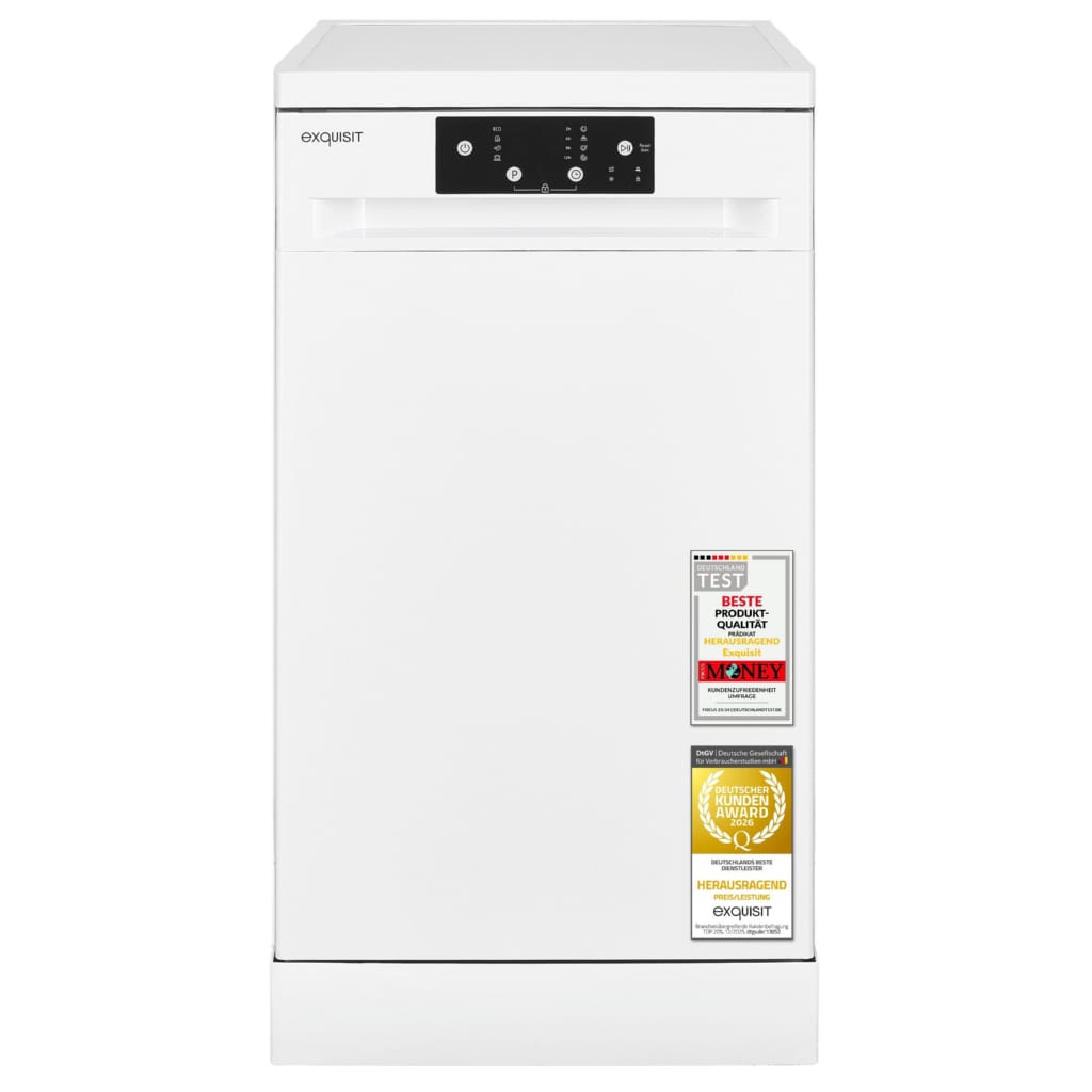 exquisit Standgeschirrspüler GSP9109-450D, 9 Maßgedecke, Edelstahl Innenbehälter, Energieklasse D, 49 dB Geräuschklasse C