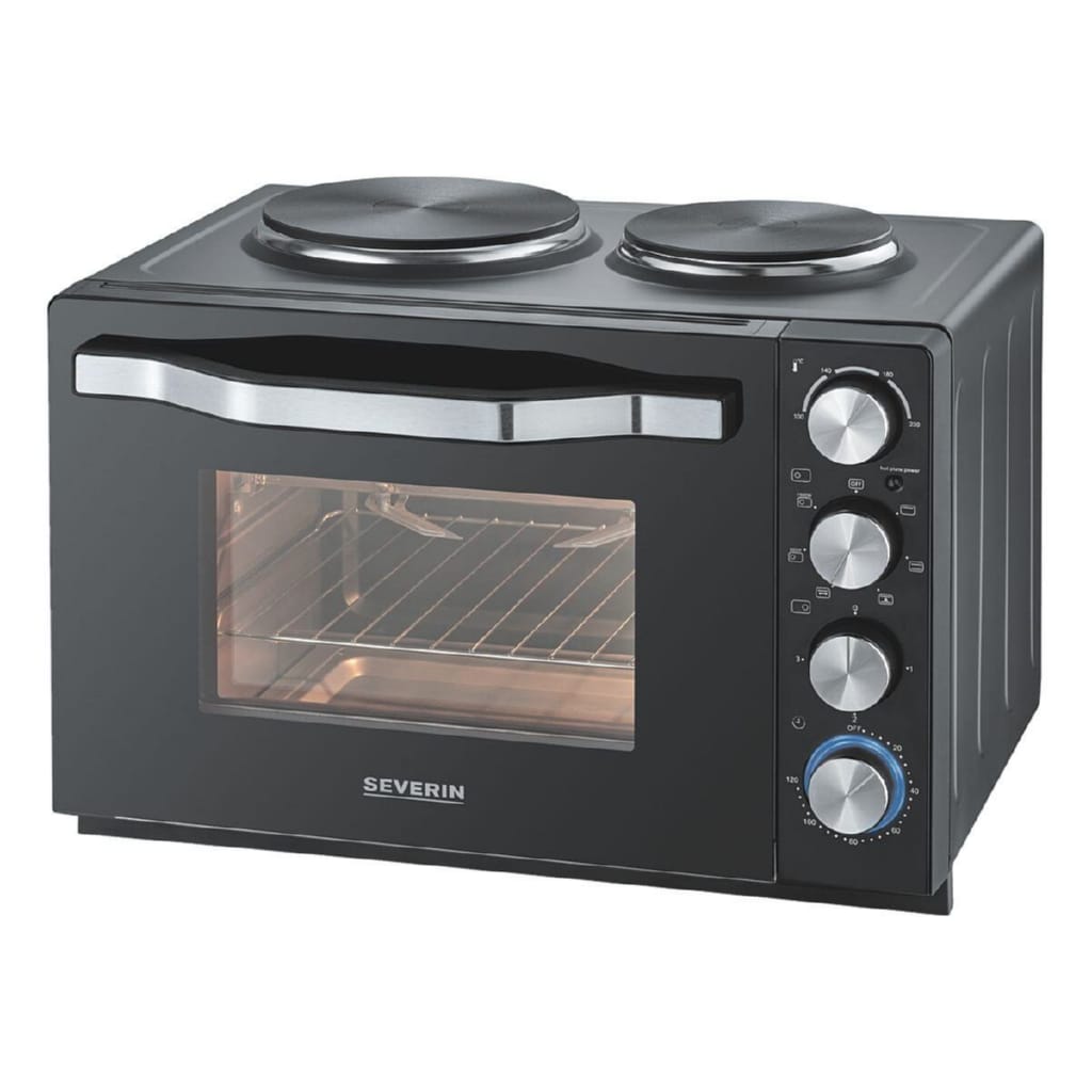 Severin 2-in-1-Toaster TO 2074, für Kuchen, Brötchen, Pommes, Grillhänchen, Kochtopf, Bratpfanne etc., 2500 W, Back- / Toastofen, 2 Kochplatten, 30 Liter, 100°C-230°C, 2500 Watt