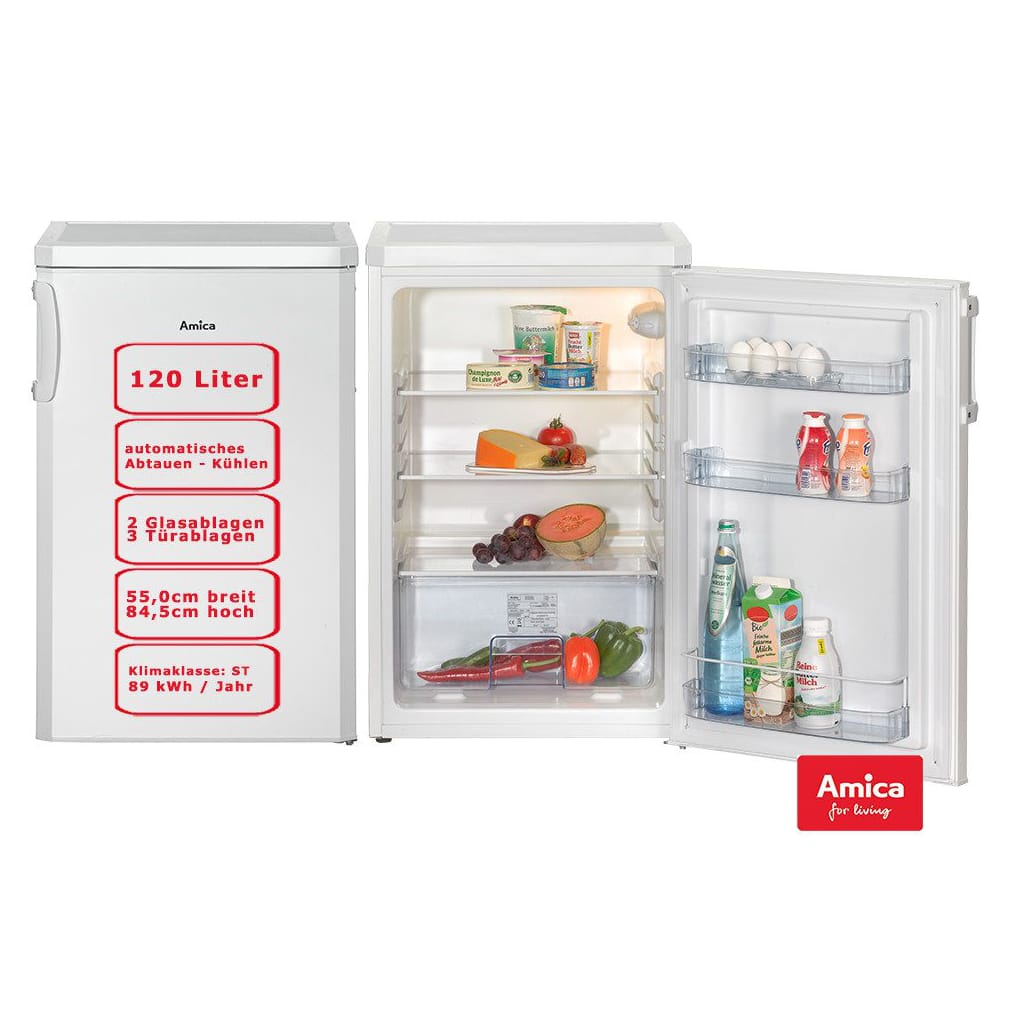 Amica Vollraumkühlschrank VKS 15122-1 W, 84.50 cm hoch, 55.00 cm breit, 2 Glasablagen, 3 Türablagen, automatisches Abtauen