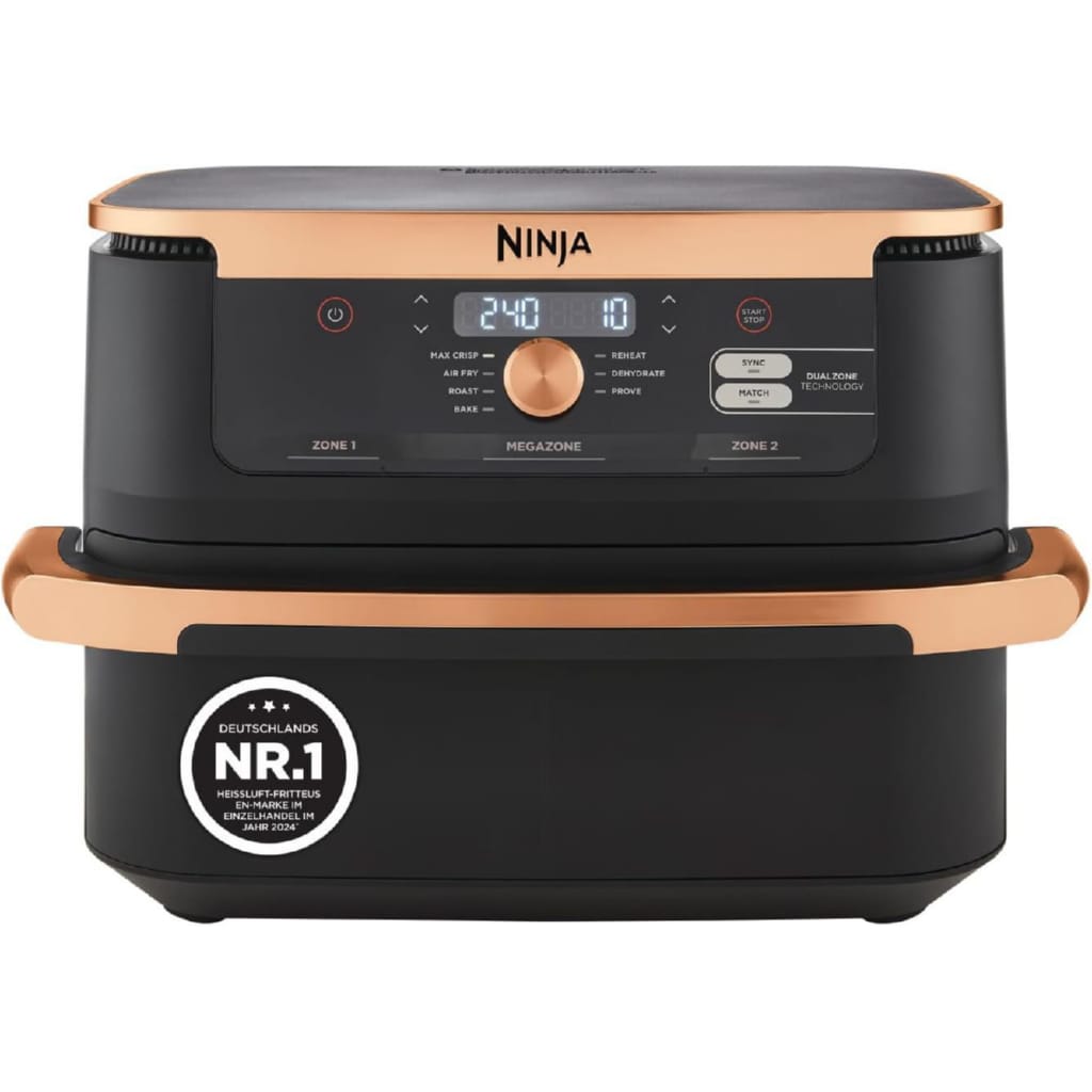 NINJA Heißluftfritteuse Foodi FlexDrawer Dual Zone 10,4L 7-in-1, Schwarz & Kupfer, AF500EUCP, 2470 W, herausnehmbarem Trenner, Antihaftbeschichtung, spülmaschinenfest